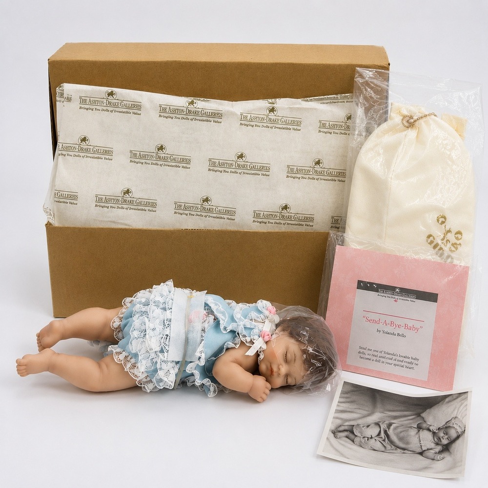 Ashton-Drake Galleries Porcelain Sleeping Baby Doll Good As Gold Blue Lace 94585